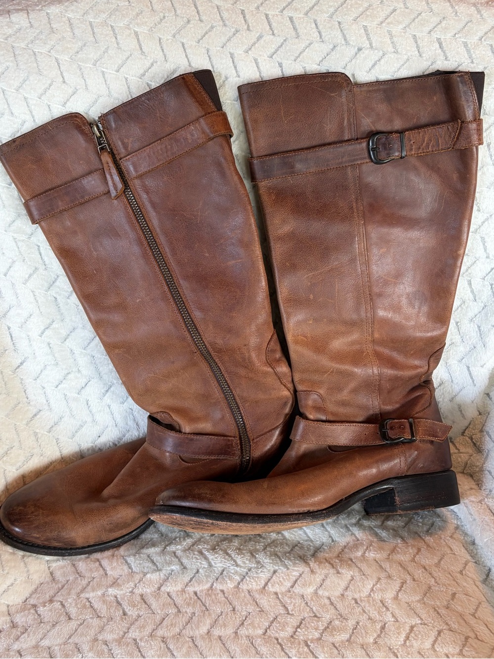 Classic Brown Leather Heeled Women's Riding Boots Size 10